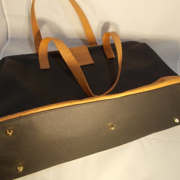 EUC Vintage large black & brown duffel bag 20.5"x12.5" - Picture 4 of 6